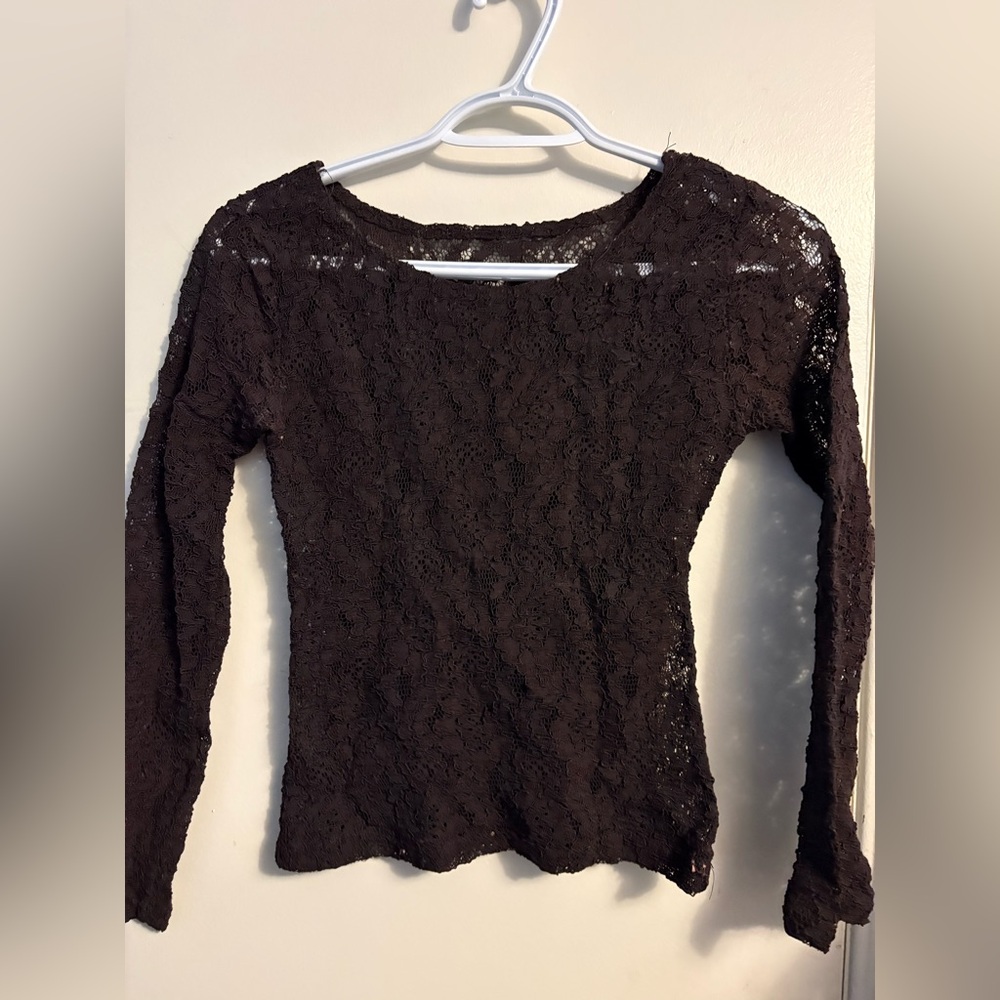 90s Vintage Dark Chocolate Brown Thick Lace top